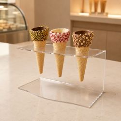 Porta Coni Gelato da Banco a 3 fori in Plexiglass Trasparente