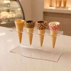 Porta Coni Gelato da Banco a 4 Fori in Plexiglass Trasparente