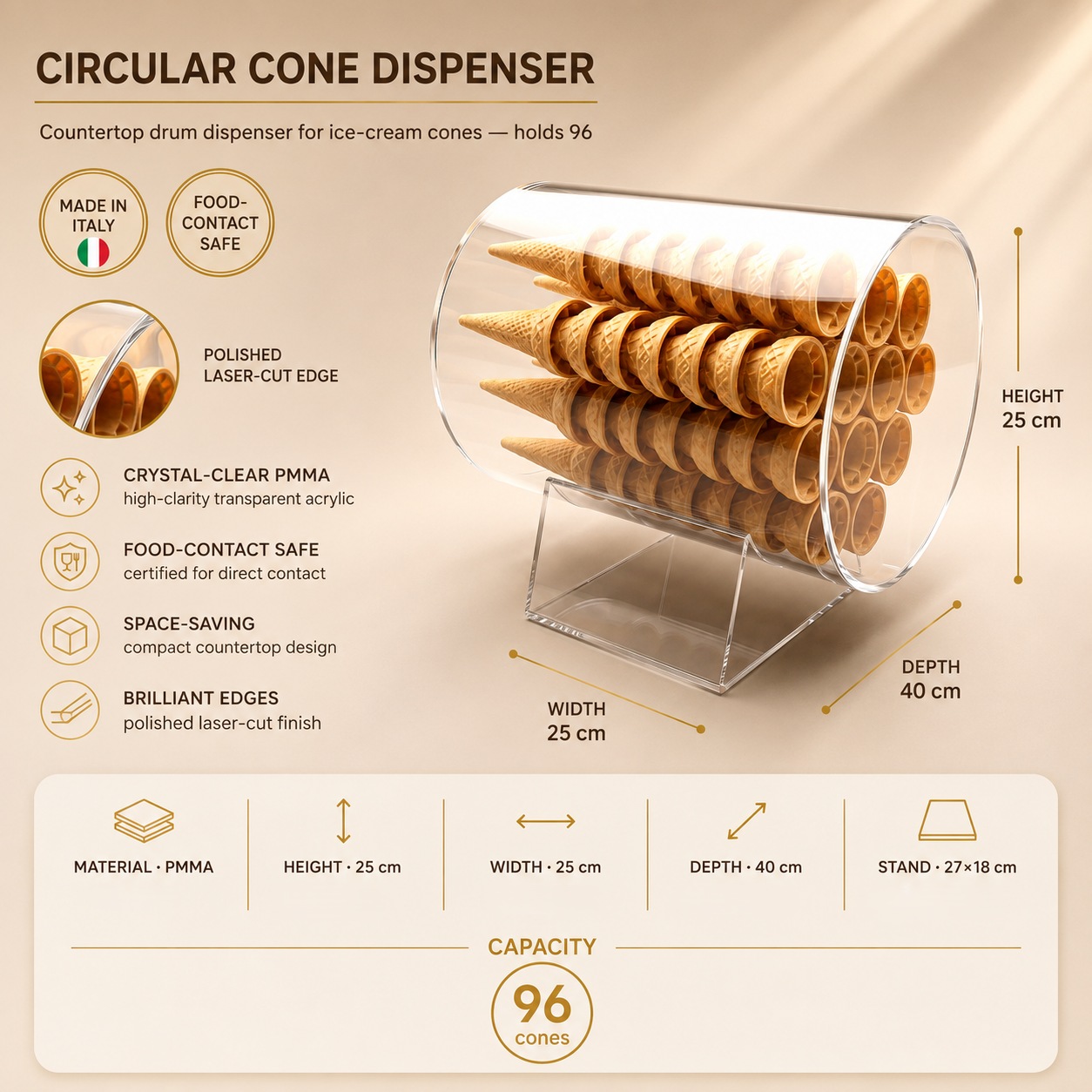 Porta Caramelle Circolare ø 16 39 infografica portaconi circolare96