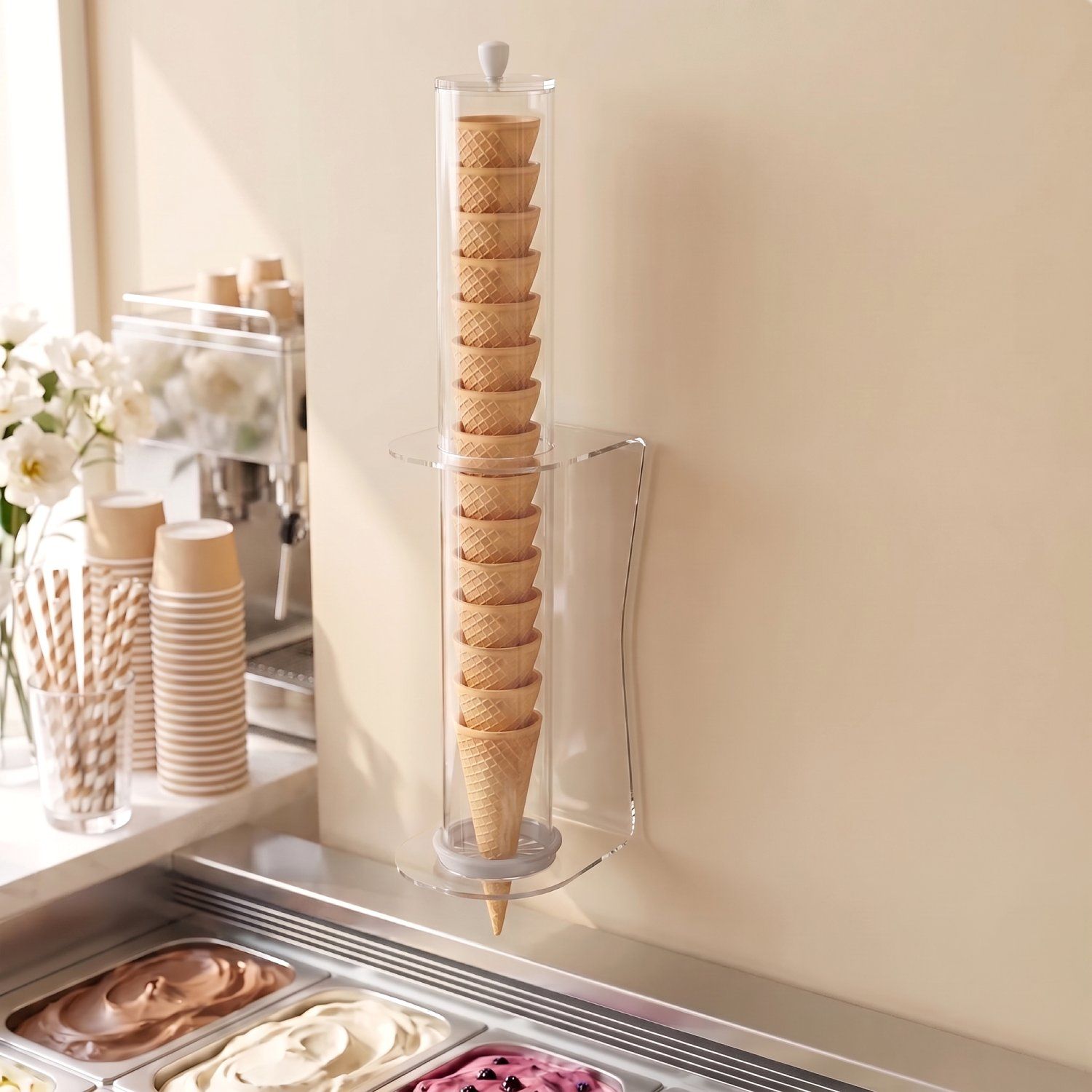 portaconi-gelato-da-parete-plexiglass-dispenser-1-tubi-allestito-gelateria-plex-dautore portaconi gelato da parete plexiglass dispenser 1 tubi allestito gelateria plex dautore