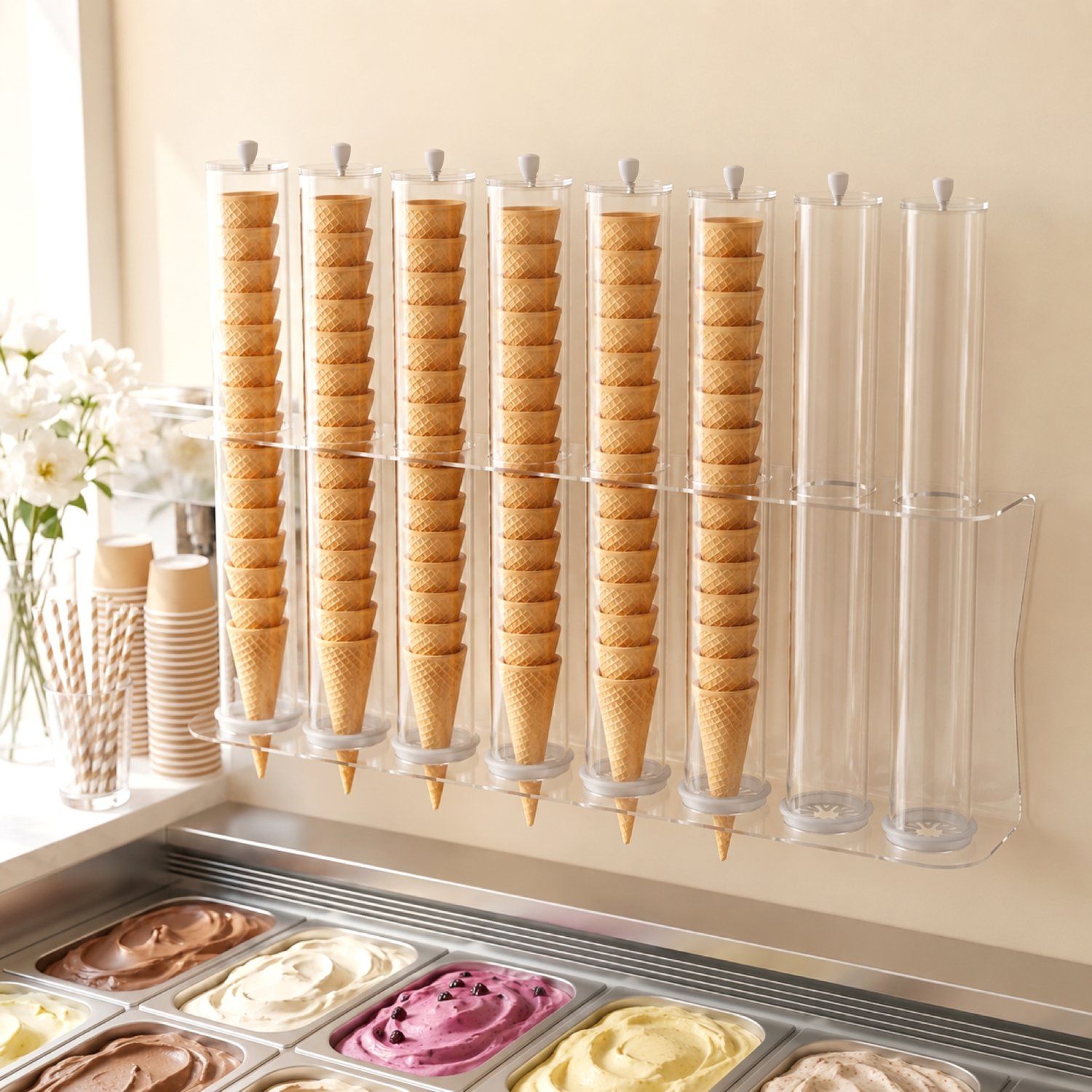 portaconi-gelato-da-parete-plexiglass-dispenser-8-tubi-allestito-gelateria-plex-dautore portaconi gelato da parete plexiglass dispenser 8 tubi allestito gelateria plex dautore