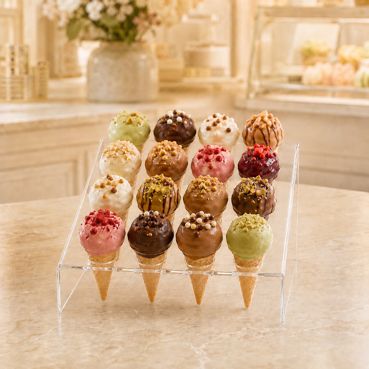 portaconi-gelato-mignon-16-fori-banco-inclinato-plexiglass-allestito-gelateria-plex-dautore portaconi gelato mignon 16 fori banco inclinato plexiglass allestito gelateria plex dautore 1
